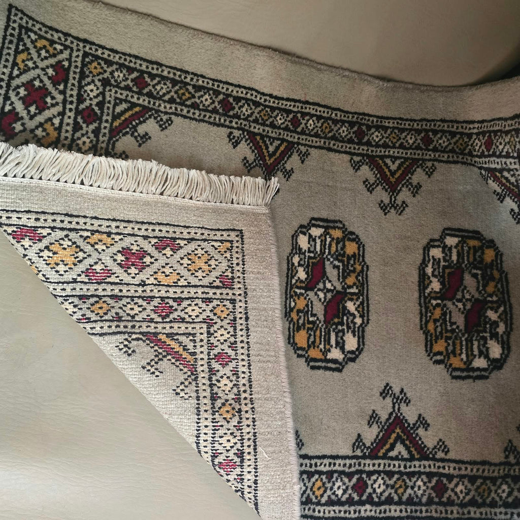 Beige Geometric Elephant Foot Car Mat | Handmade Cotton & Wool