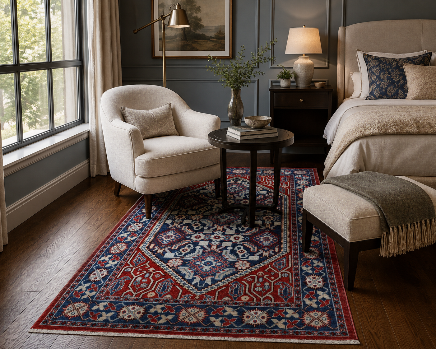 4x6 Beige & Brown Chobi Area Rug | Handmade Wool & Cotton Floral Rug | Luxury Vegetable Dyed