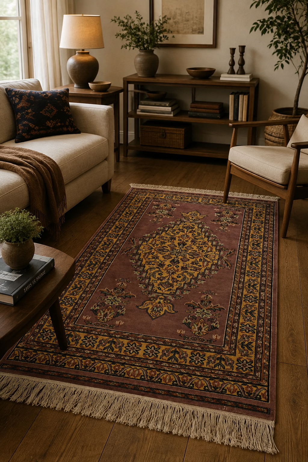 4x6 Copper Handmade Kafkazi Area Rug – Geometric Wool, Cotton & Silk Touch Carpet