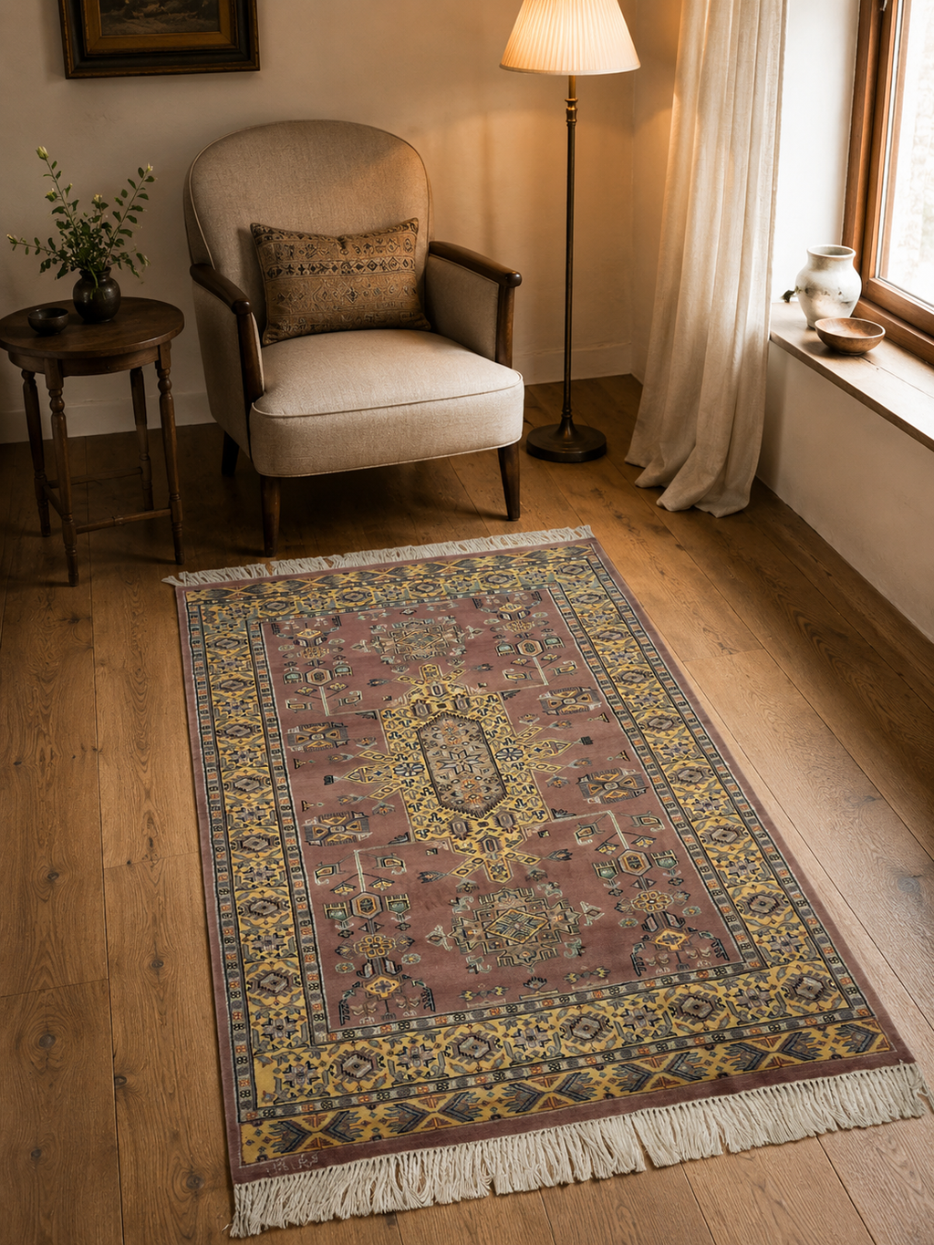 4x6 Traditional Handmade Kafkazi Rug Copper – Geometric Wool, Cotton & Silk Touch Area Rug