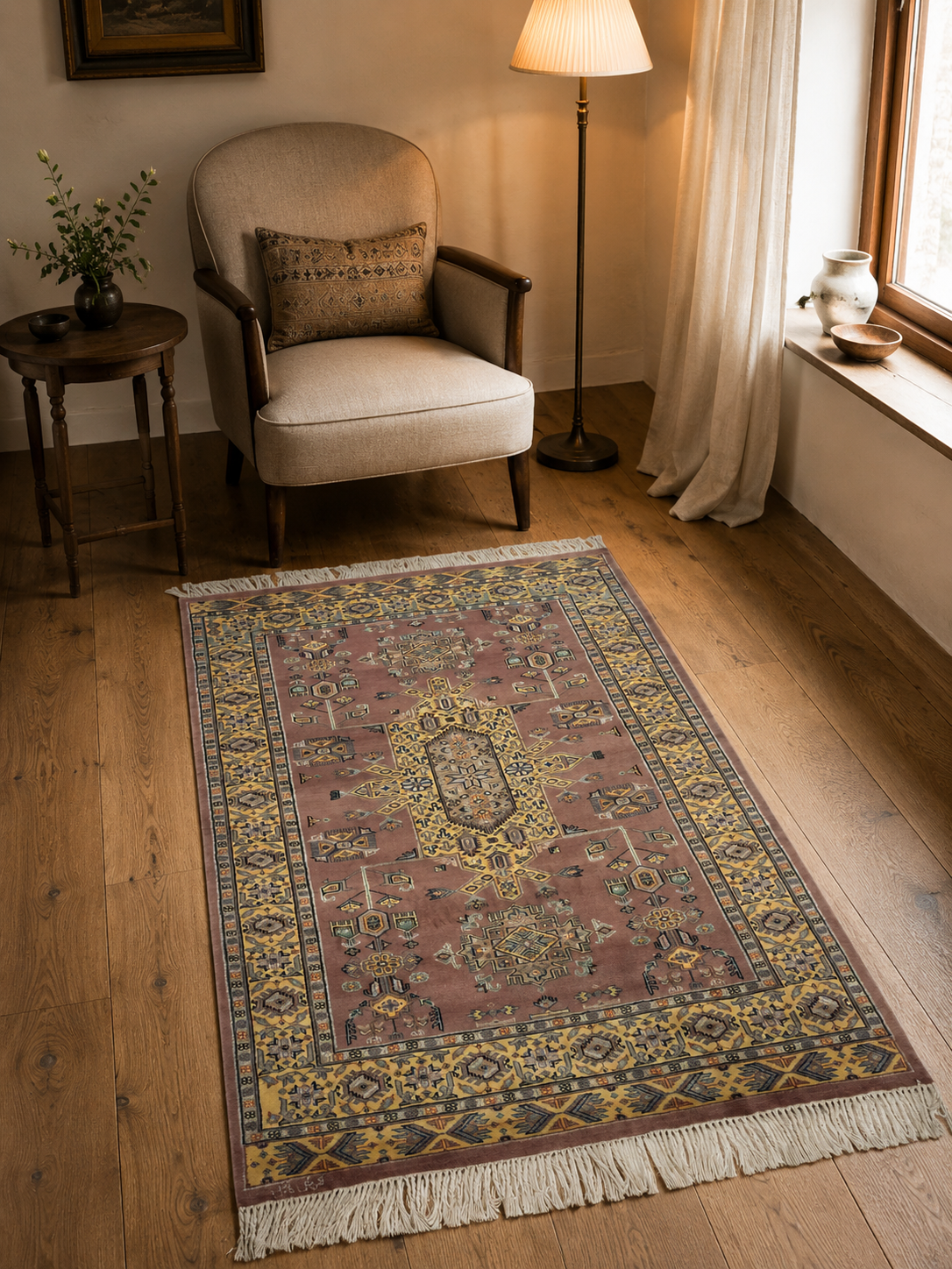 4x6 Traditional Handmade Kafkazi Rug Copper – Geometric Wool, Cotton & Silk Touch Area Rug