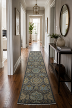 2x10 Gray Chobi Runner Rug | Handmade Wool & Cotton Floral Rug | Vegetable Dyed