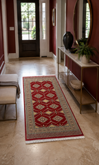 3x5 Red & Beige Fine Jaaldar Area Rug | Handmade Worsted Wool & Cotton Geometric Rug