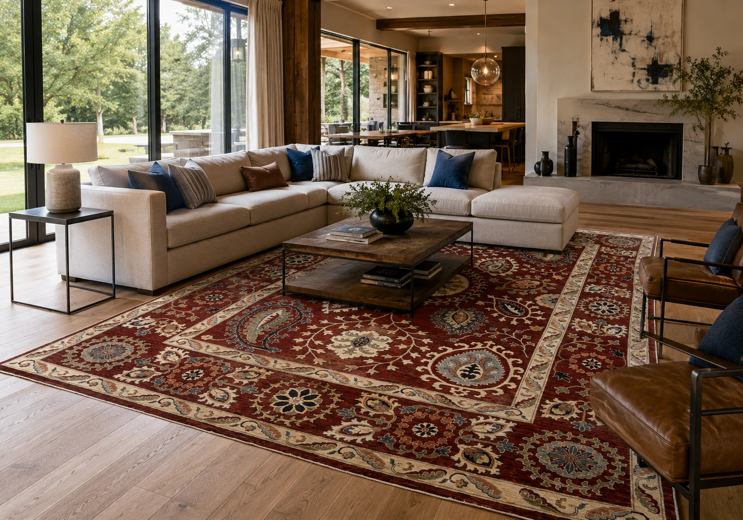 10x14 Red Chobi Area Rug | Handmade Wool & Cotton Floral Rug | Luxury Chobi Rug