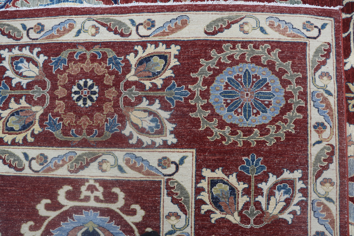 10x14 Red Chobi Area Rug | Handmade Wool & Cotton Floral Rug | Luxury Chobi Rug