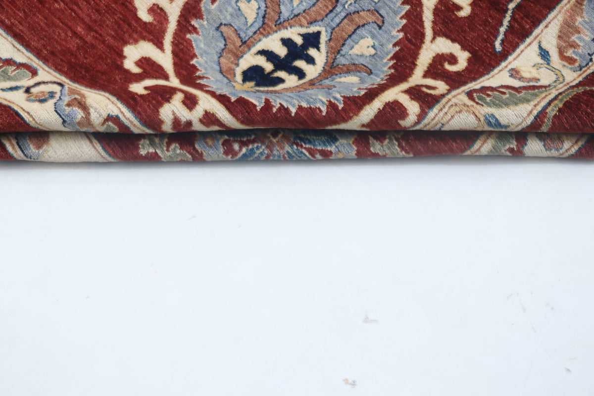 10x14 Red Chobi Area Rug | Handmade Wool & Cotton Floral Rug | Luxury Chobi Rug
