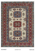 5.5x8 Beige Super Kazak geometric handmade wool and cotton area rug