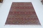 5x8 Red Khurjeen Area Rug | Handmade Wool & Cotton Rainbow Rug | Premium area rug