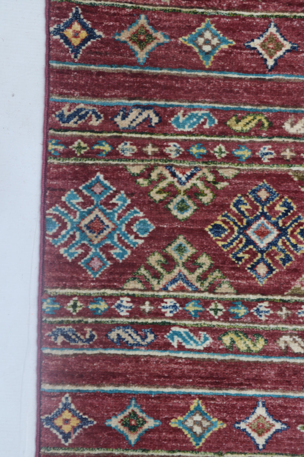 5x8 Red Khurjeen Area Rug | Handmade Wool & Cotton Rainbow Rug | Premium area rug