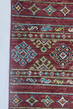 5x8 Red Khurjeen Area Rug | Handmade Wool & Cotton Rainbow Rug | Premium area rug