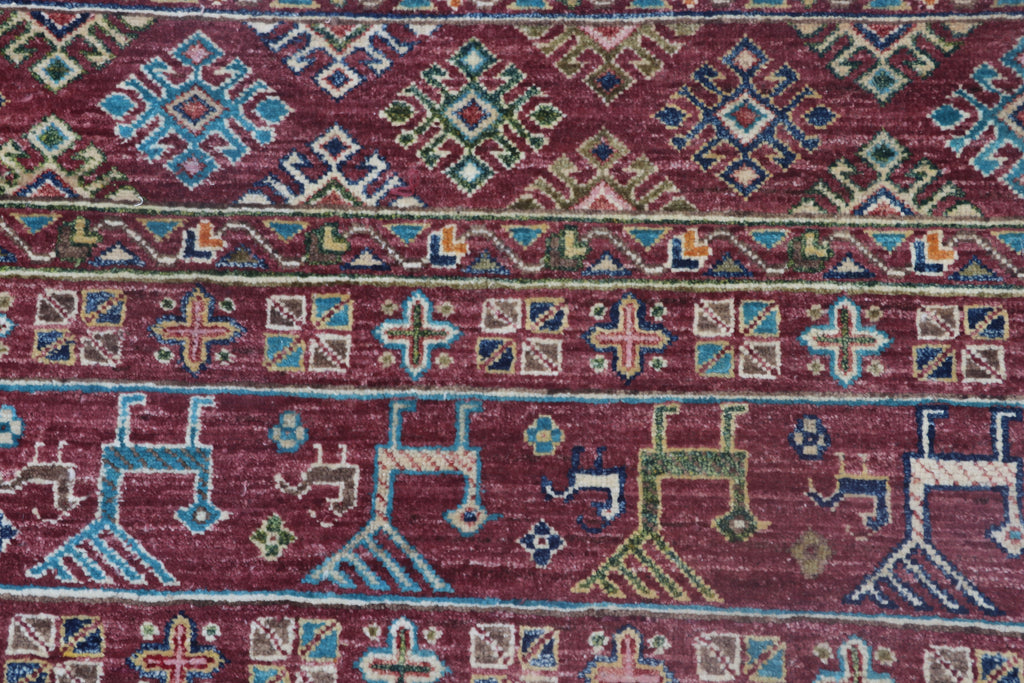 5x8 Red Khurjeen Area Rug | Handmade Wool & Cotton Rainbow Rug | Premium area rug