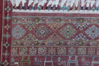 5x8 Red Khurjeen Area Rug | Handmade Wool & Cotton Rainbow Rug | Premium area rug