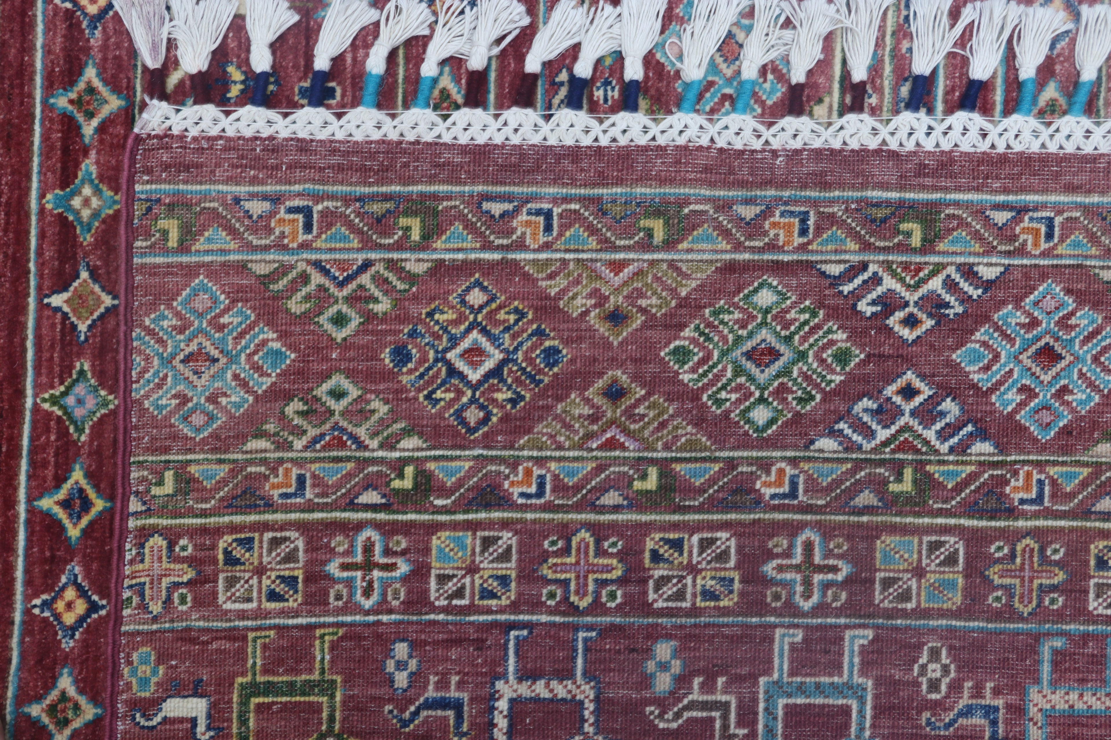 5x8 Red Khurjeen Area Rug | Handmade Wool & Cotton Rainbow Rug | Premium area rug