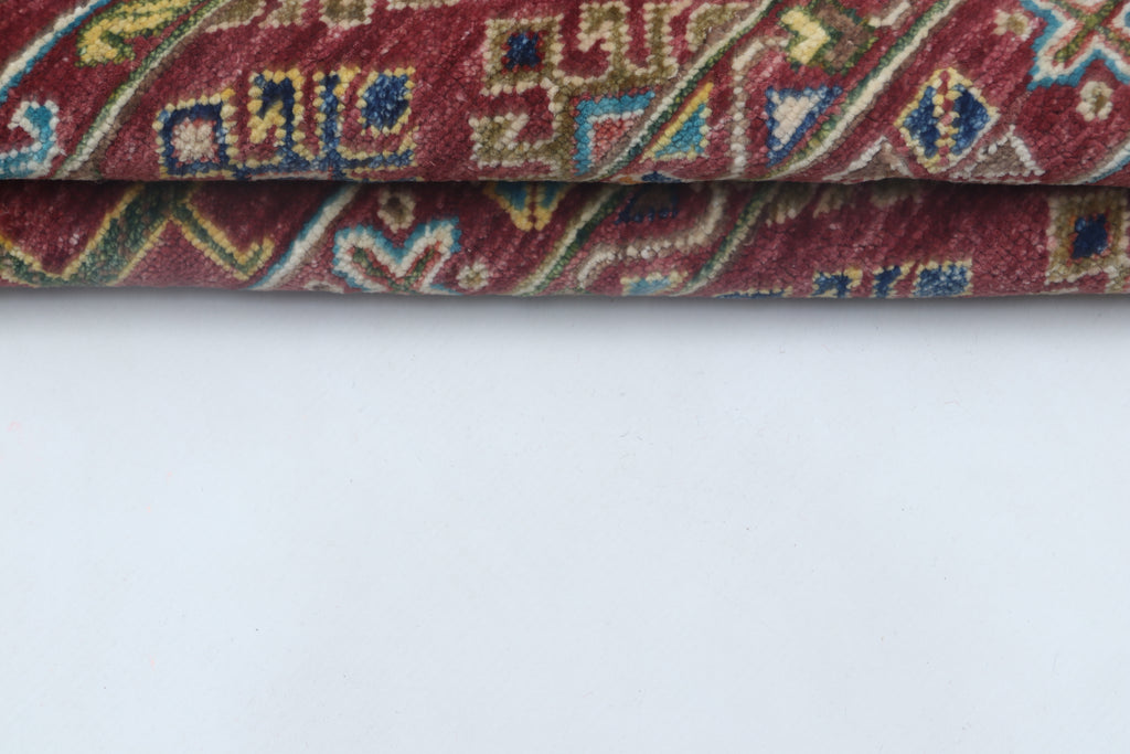 5x8 Red Khurjeen Area Rug | Handmade Wool & Cotton Rainbow Rug | Premium area rug