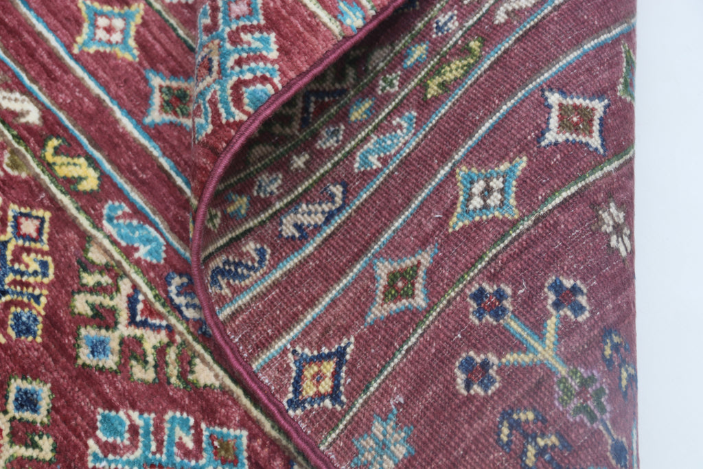 5x8 Red Khurjeen Area Rug | Handmade Wool & Cotton Rainbow Rug | Premium area rug