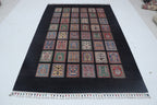 6x8 Black Chobi Floral Handmade Cotton & Wool Rug | Premium Luxury Area Rug