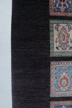 6x8 Black Chobi Floral Handmade Cotton & Wool Rug | Premium Luxury Area Rug