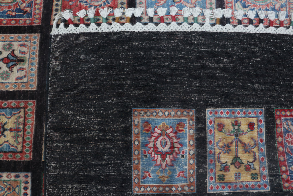 6x8 Black Chobi Floral Handmade Cotton & Wool Rug | Premium Luxury Area Rug
