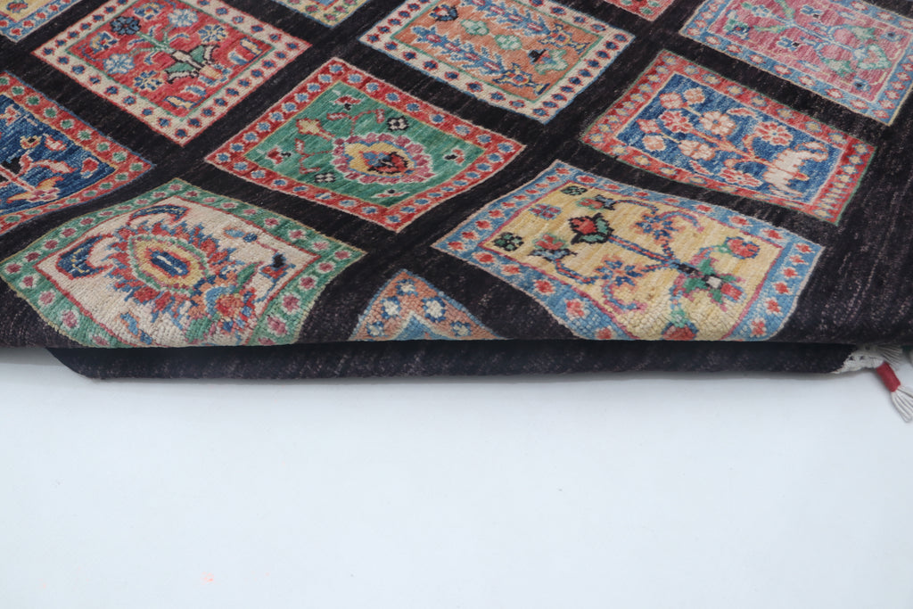6x8 Black Chobi Floral Handmade Cotton & Wool Rug | Premium Luxury Area Rug