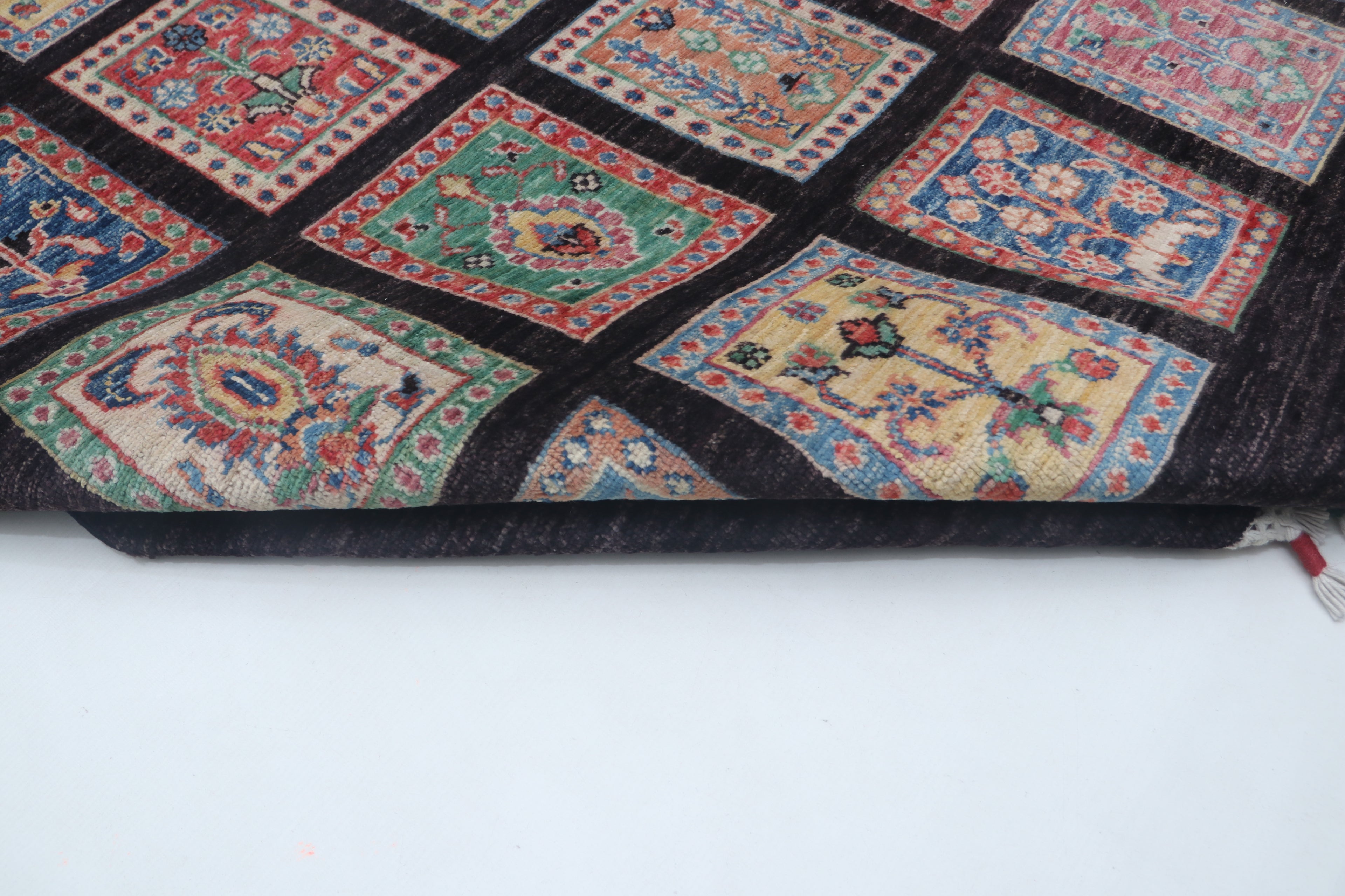 6x8 Black Chobi Floral Handmade Cotton & Wool Rug | Premium Luxury Area Rug