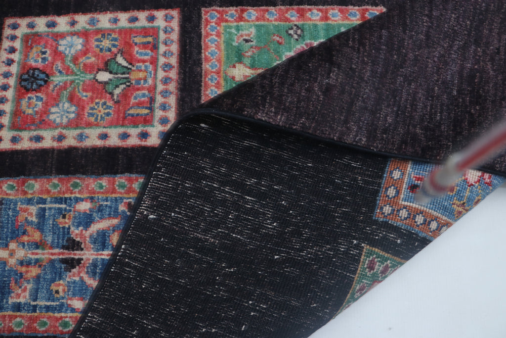 6x8 Black Chobi Floral Handmade Cotton & Wool Rug | Premium Luxury Area Rug