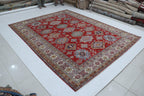 8x10 Red & Beige Super Kazak Geometric Handmade Cotton & Wool Rug | Premium Luxury Area Rug