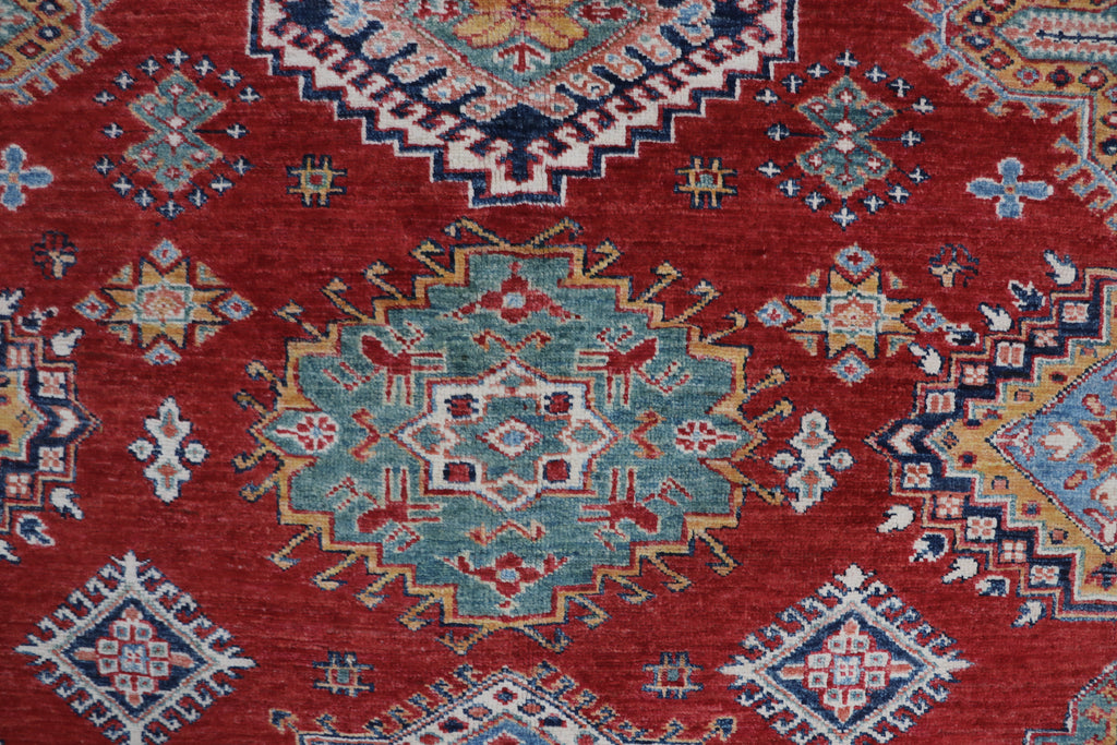 8x10 Red & Beige Super Kazak Geometric Handmade Cotton & Wool Rug | Premium Luxury Area Rug