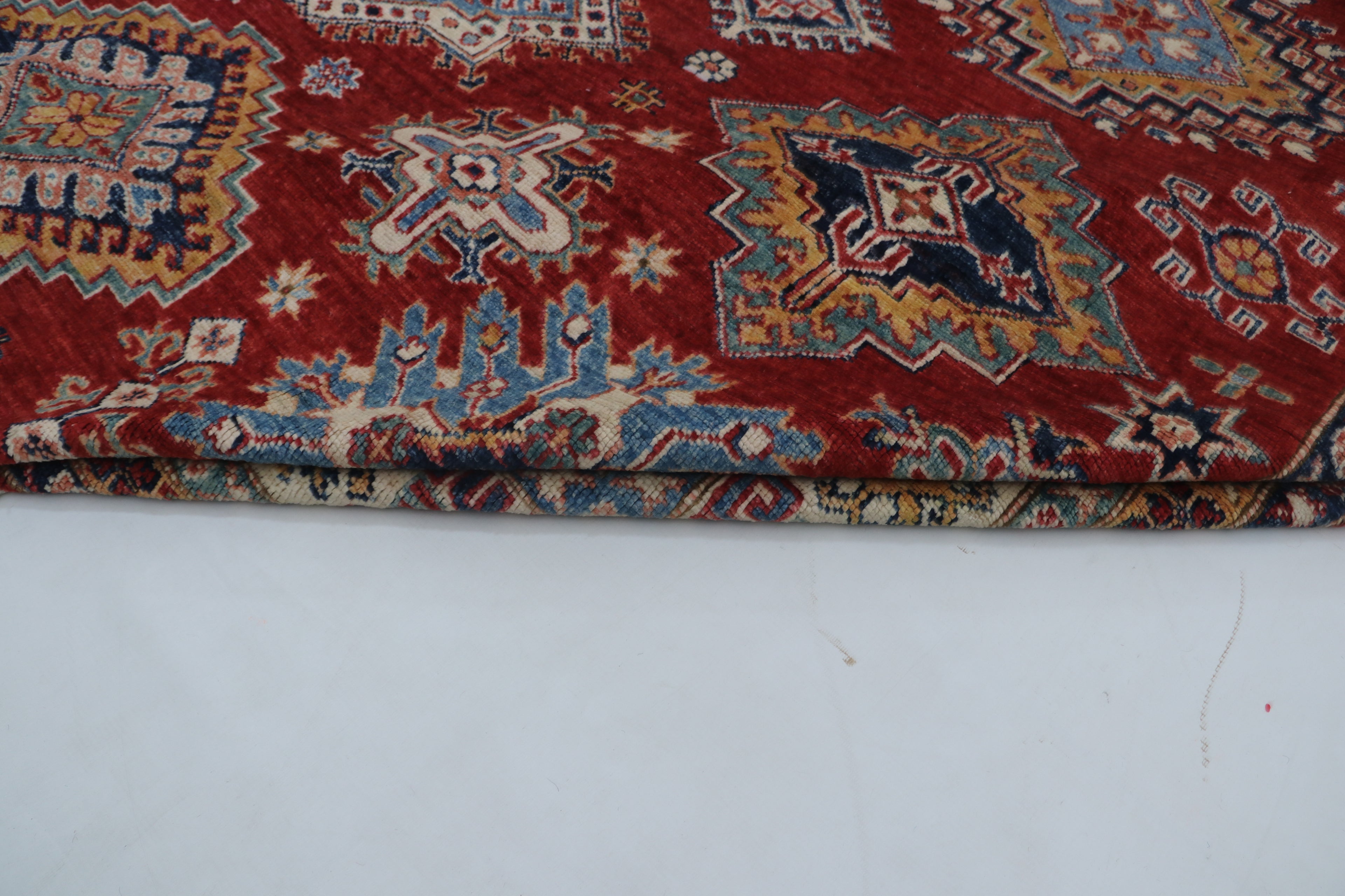 8x10 Red & Beige Super Kazak Geometric Handmade Cotton & Wool Rug | Premium Luxury Area Rug
