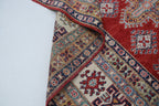 8x10 Red & Beige Super Kazak Geometric Handmade Cotton & Wool Rug | Premium Luxury Area Rug