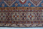 7x10 Blue & Gray Super Kazak Geometric Handmade Cotton & Wool Rug | Premium Luxury Area Rug
