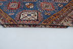 7x10 Blue & Gray Super Kazak Geometric Handmade Cotton & Wool Rug | Premium Luxury Area Rug