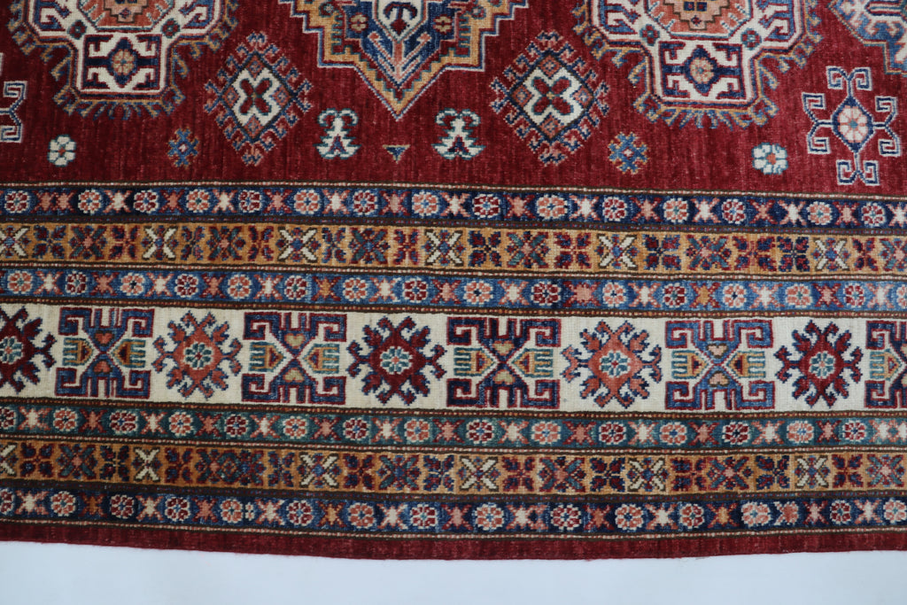 8x10 Red Super Kazak Geometric Area Rug | Handmade Wool & Cotton Rug