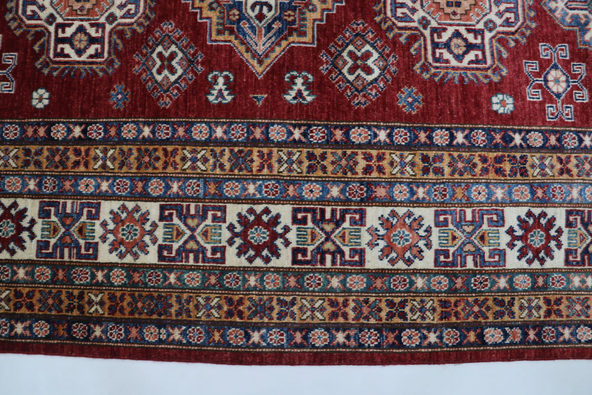 8x10 Red Super Kazak Geometric Area Rug | Handmade Wool & Cotton Rug