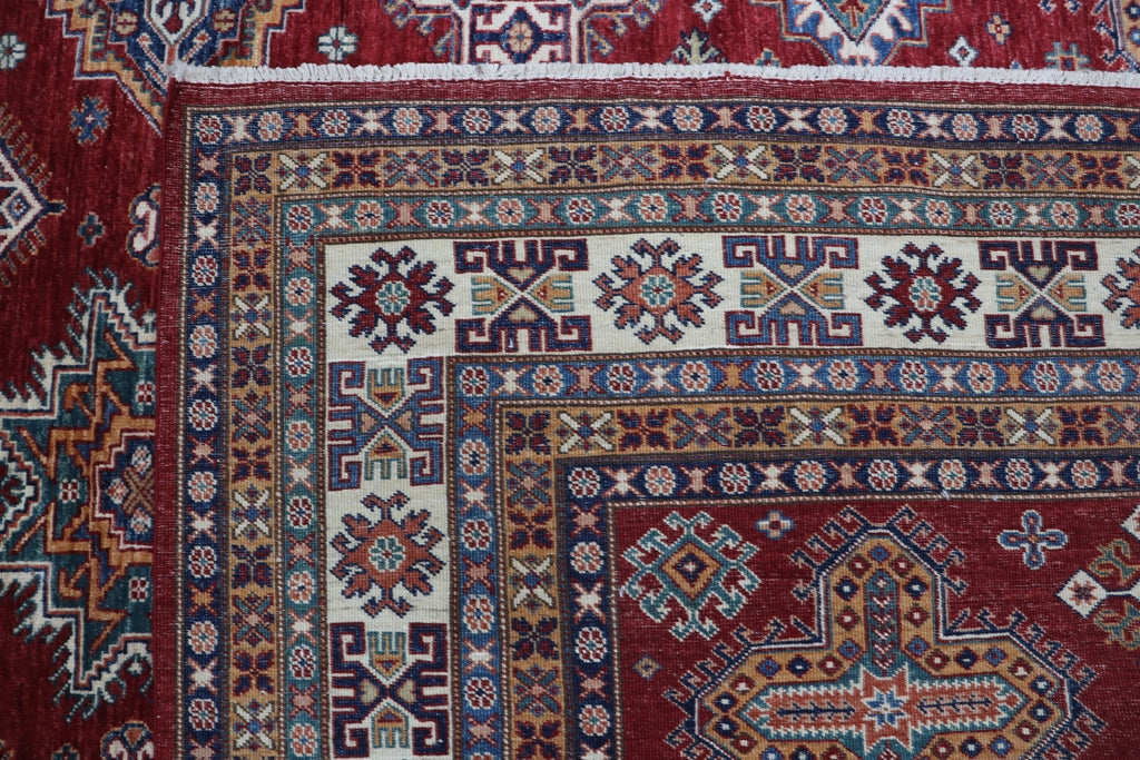 8x10 Red Super Kazak Geometric Area Rug | Handmade Wool & Cotton Rug