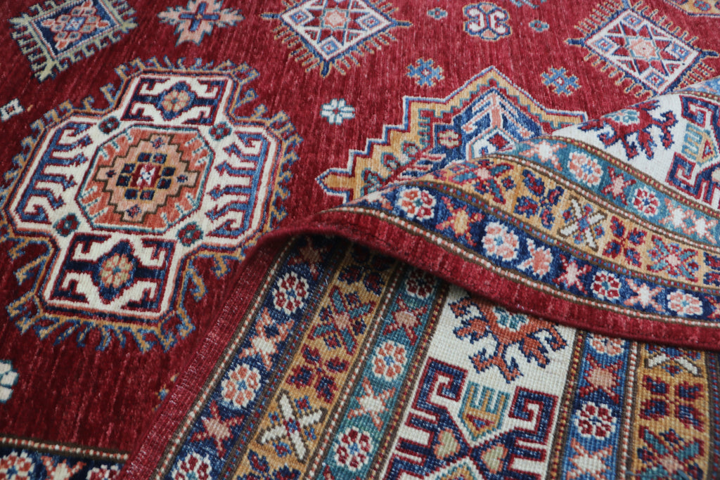 8x10 Red Super Kazak Geometric Area Rug | Handmade Wool & Cotton Rug