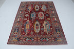 5x6 Red Chobi Floral Handmade Cotton & Wool Rug | Premium Luxury Area Rug