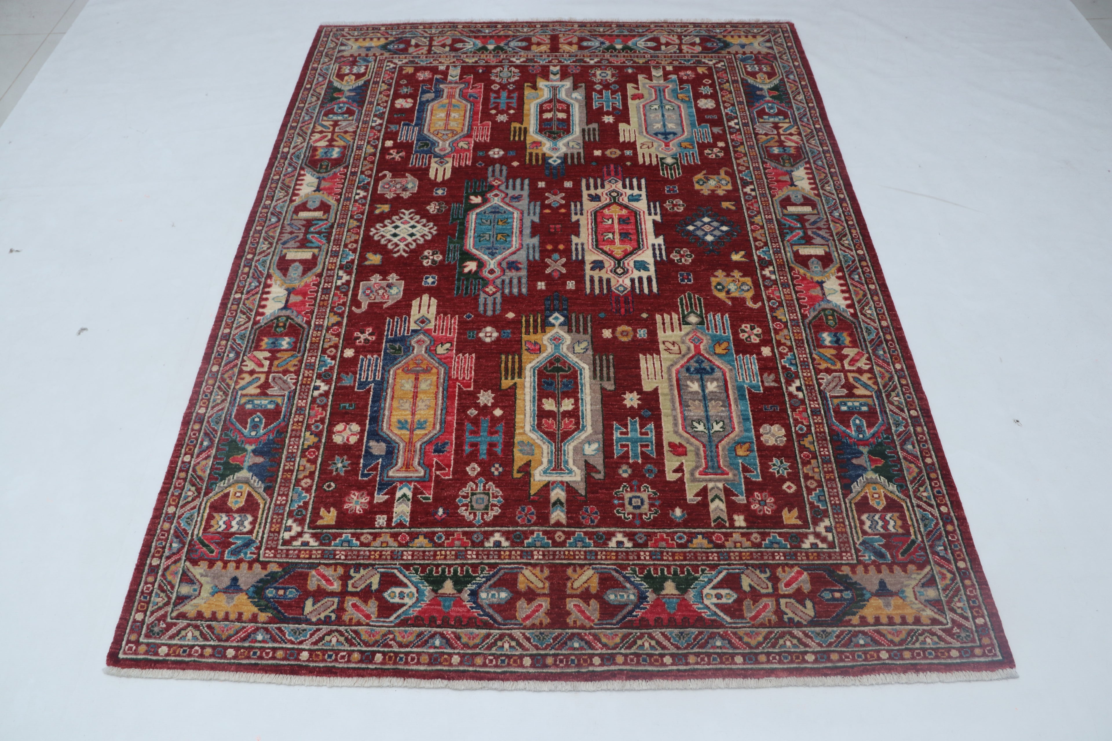 5x6 Red Chobi Floral Handmade Cotton & Wool Rug | Premium Luxury Area Rug