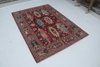 5x6 Red Chobi Floral Handmade Cotton & Wool Rug | Premium Luxury Area Rug