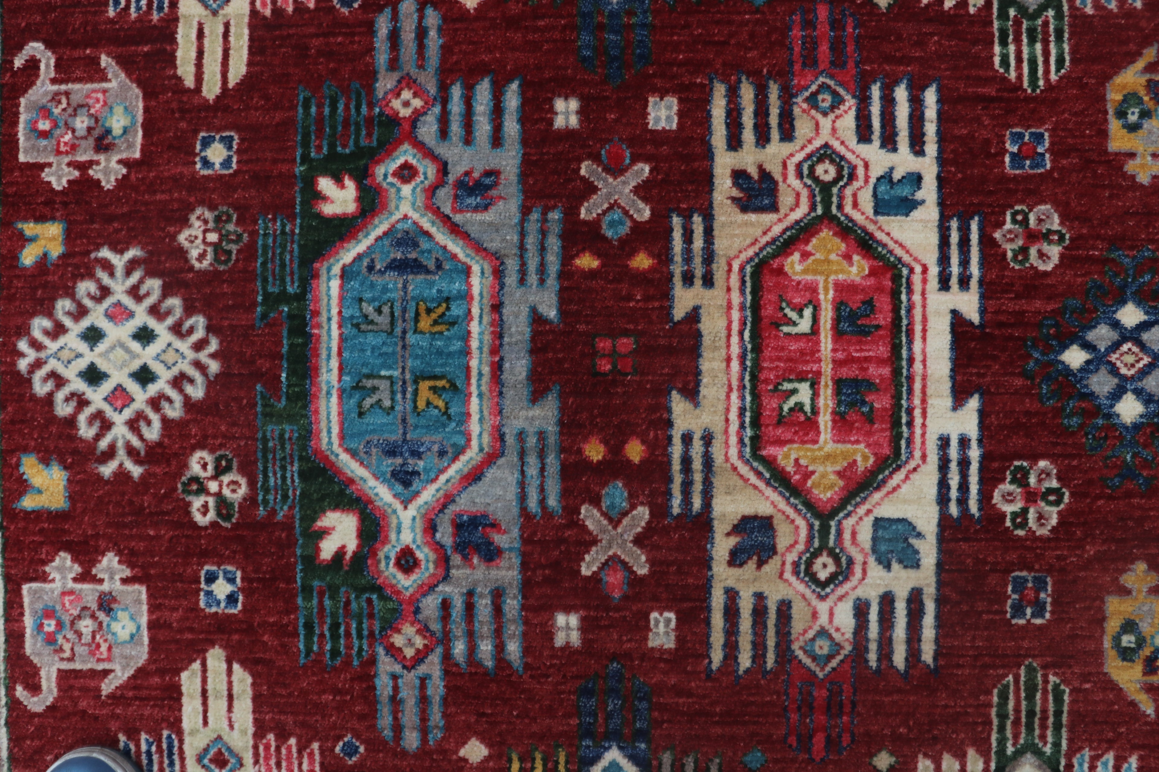 5x6 Red Chobi Floral Handmade Cotton & Wool Rug | Premium Luxury Area Rug