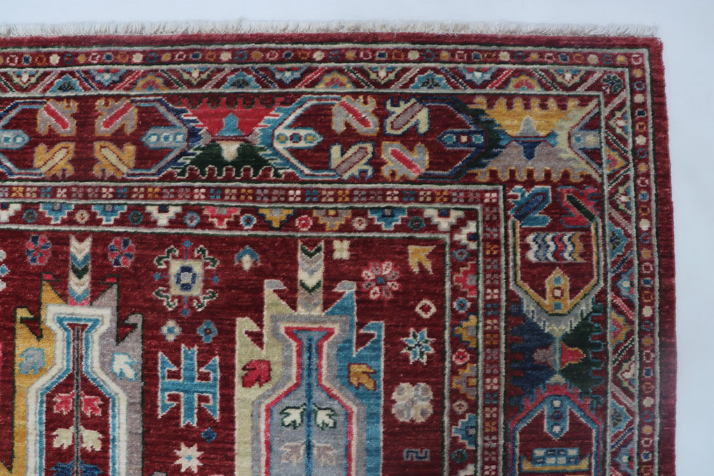 5x6 Red Chobi Floral Handmade Cotton & Wool Rug | Premium Luxury Area Rug