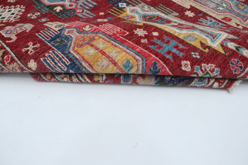 5x6 Red Chobi Floral Handmade Cotton & Wool Rug | Premium Luxury Area Rug
