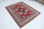 5x6 Red & Beige Super Kazak Geometric Handmade Cotton & Wool Rug | Premium Luxury Area Rug
