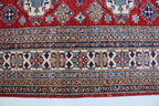 5x6 Red & Beige Super Kazak Geometric Handmade Cotton & Wool Rug | Premium Luxury Area Rug