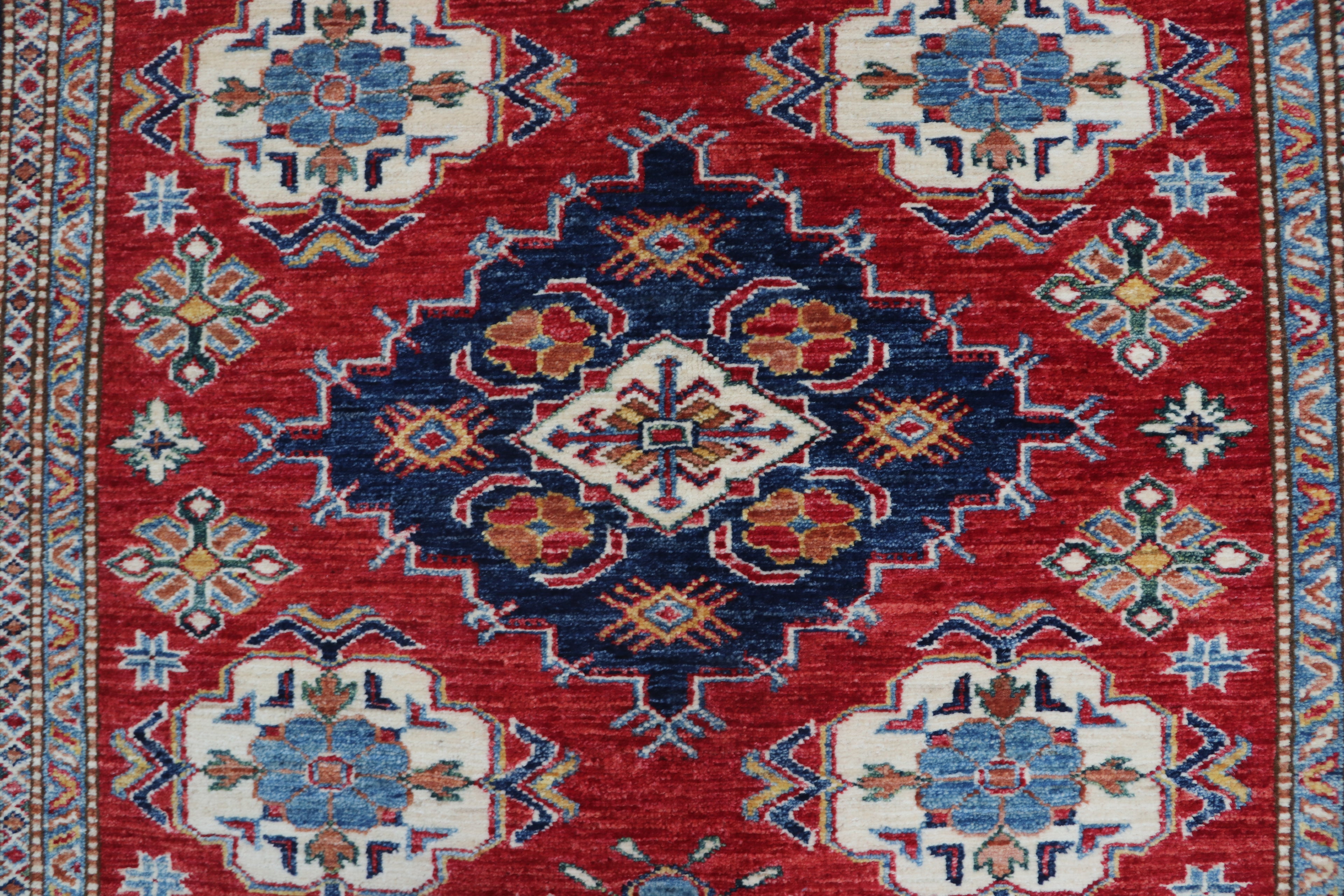 5x6 Red & Beige Super Kazak Geometric Handmade Cotton & Wool Rug | Premium Luxury Area Rug