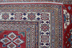 5x6 Red & Beige Super Kazak Geometric Handmade Cotton & Wool Rug | Premium Luxury Area Rug
