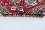 5x6 Red & Beige Super Kazak Geometric Handmade Cotton & Wool Rug | Premium Luxury Area Rug