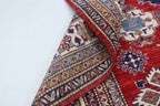 5x6 Red & Beige Super Kazak Geometric Handmade Cotton & Wool Rug | Premium Luxury Area Rug