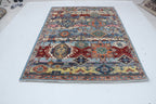 6x8 Multi-Color Hariz Area Rug | Handmade Rainbow Wool & Cotton Rug | Vegetable Dyed
