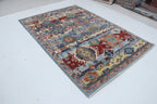 6x8 Multi-Color Hariz Area Rug | Handmade Rainbow Wool & Cotton Rug | Vegetable Dyed