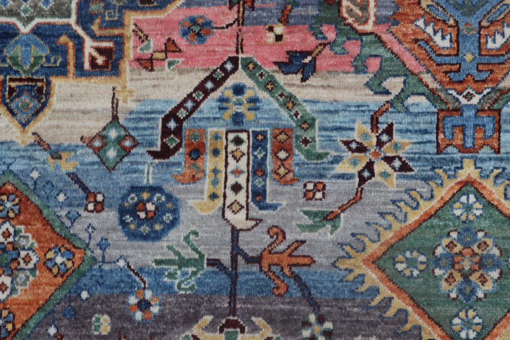 6x8 Multi-Color Hariz Area Rug | Handmade Rainbow Wool & Cotton Rug | Vegetable Dyed